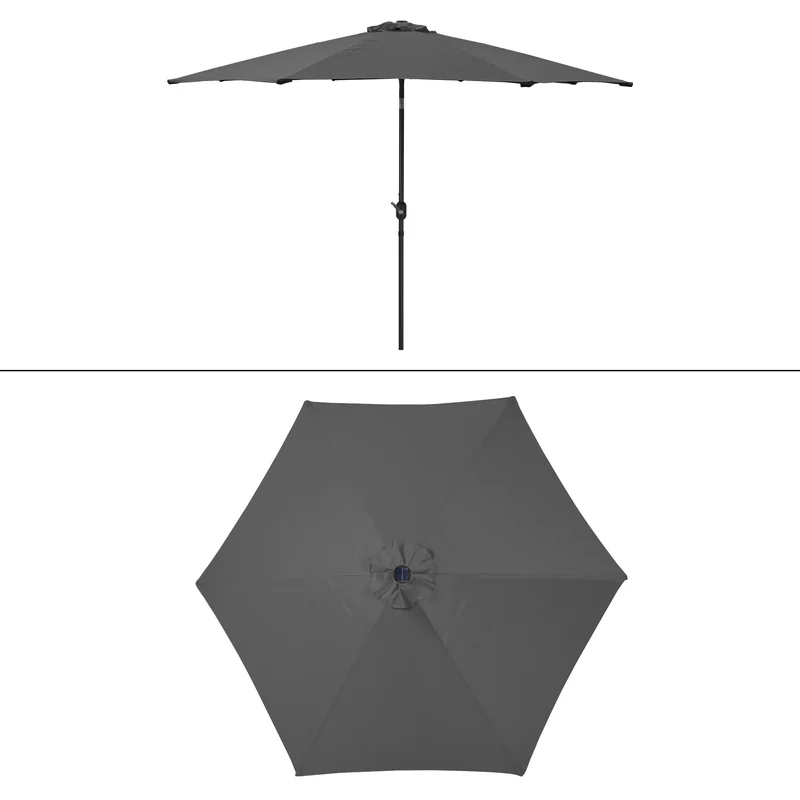 Sonnenschirm mit LED-Solar und Kurbel, anthrazit, Ø 300 cm, aus Aluminium und Polyester