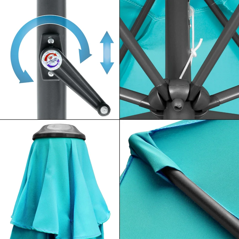 Sonnenschirm mit Kurbel, türkis, Ø 300 cm, aus Aluminium und Polyester