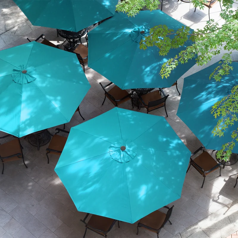 Sonnenschirm mit Kurbel, türkis, Ø 300 cm, aus Aluminium und Polyester