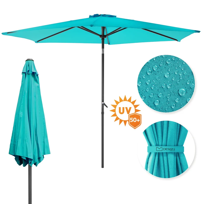 Sonnenschirm mit Kurbel, türkis, Ø 300 cm, aus Aluminium und Polyester