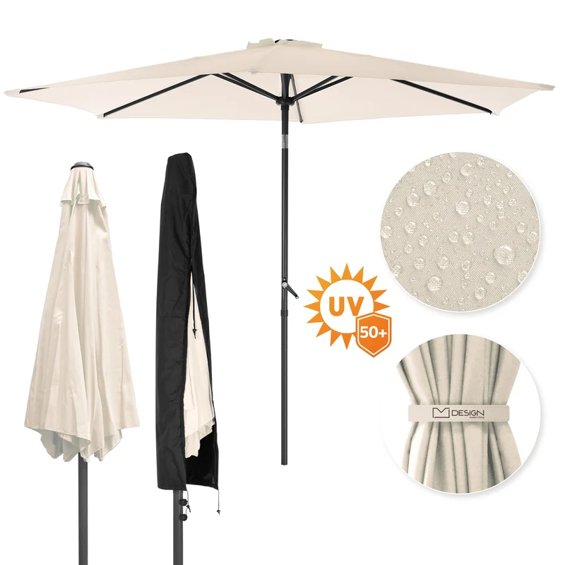 Sonnenschirm mit Kurbel, creme, Ø 300 cm, aus Aluminium und Polyester
