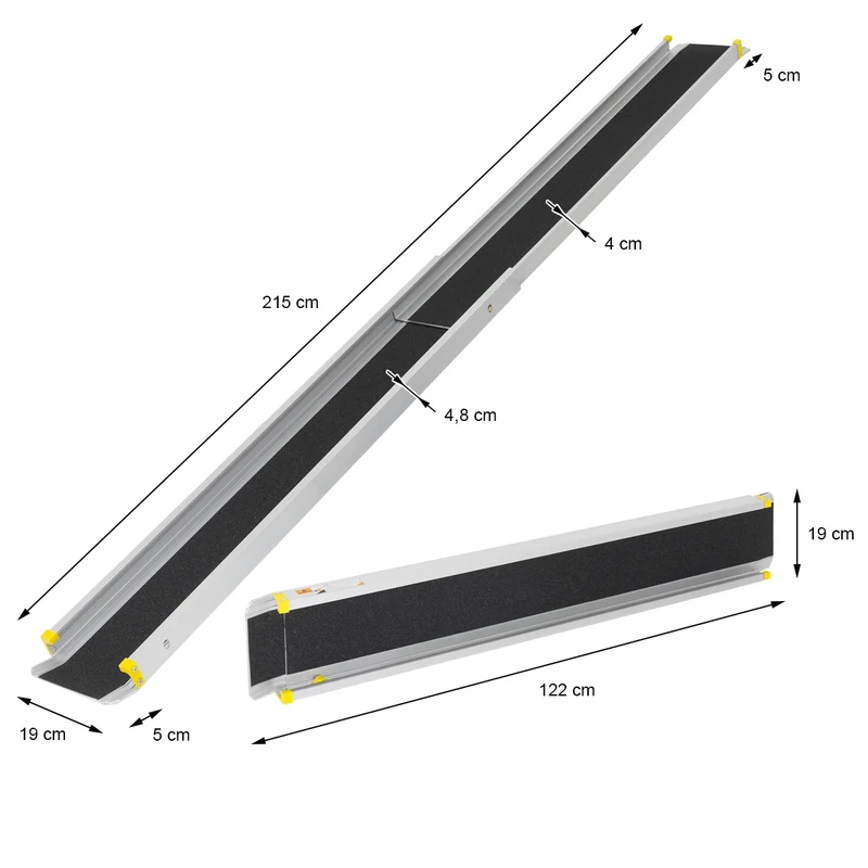 Auffahrrampe 2er Set mit Antirutsch-Belag 122-215 cm aus Aluminium bis 270 kg