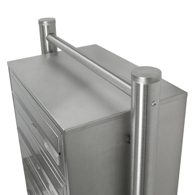 Briefkastenanlage mit Standfuß 3 Fach Silber 50x120x27 cm aus Edelstahl