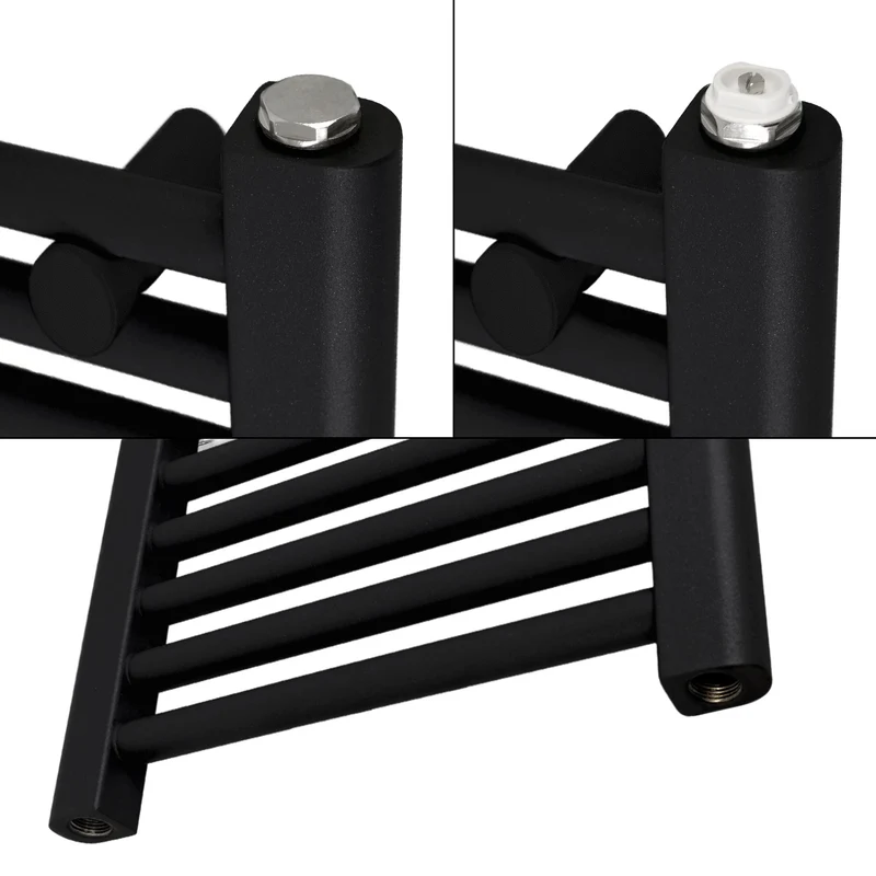 Elektrischer Badheizkörper mit Heizstab 900W 500x1200 mm Schwarz matt gebogen Seitenanschluss & Thermostat Digitalanzeige LuxeBath
