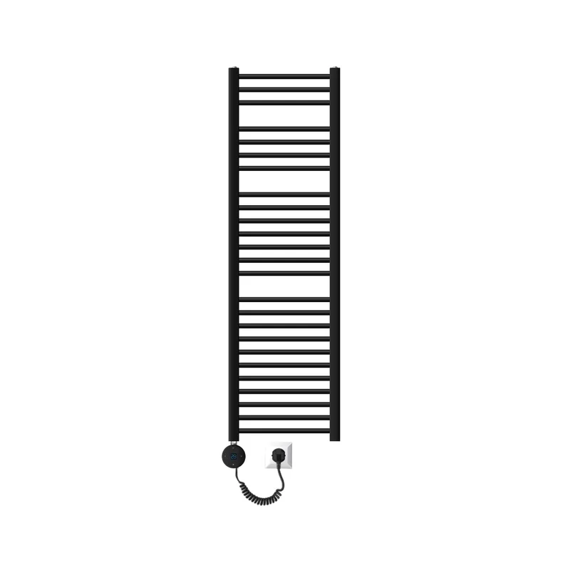 Elektrischer Badheizkörper mit Heizstab 1200W 400x1500 mm Schwarz matt gebogen Seitenanschluss & Thermostat Digitalanzeige LuxeBath