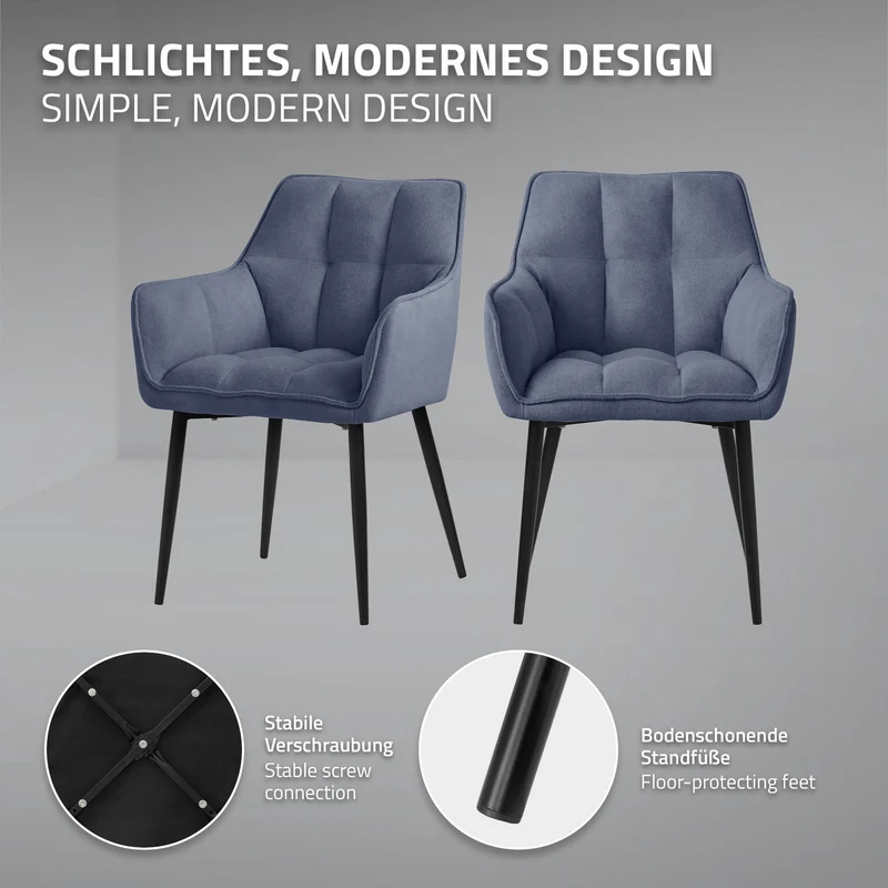 Esszimmerstuhl Blau aus Frotteestoff mit dickem gepolsterter Sitz ML-Design