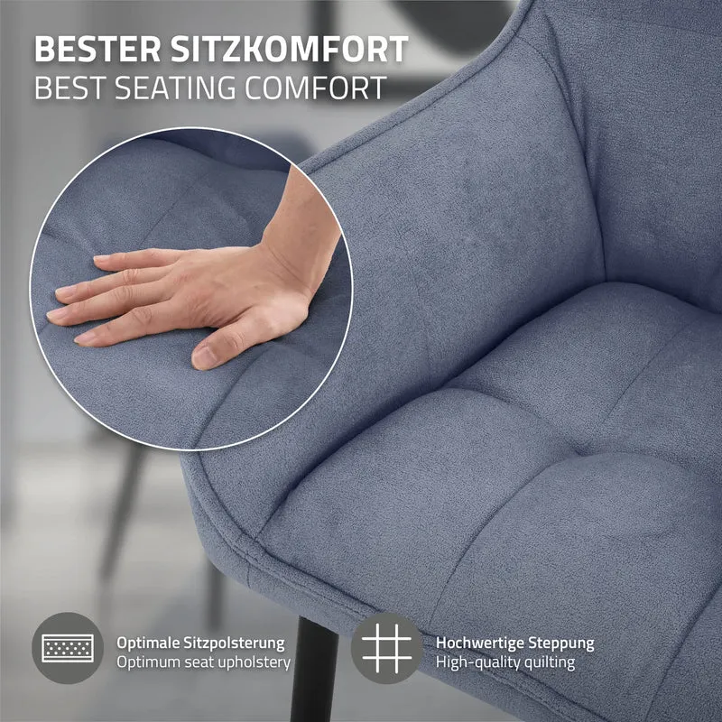 Esszimmerstuhl Blau aus Frotteestoff mit dickem gepolsterter Sitz ML-Design