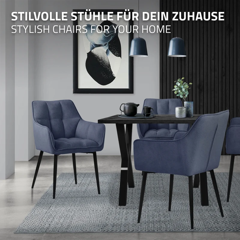 Esszimmerstuhl Blau aus Frotteestoff mit dickem gepolsterter Sitz ML-Design