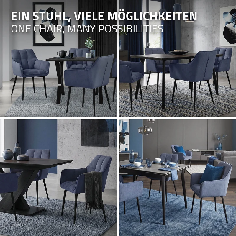 Esszimmerstuhl Blau aus Frotteestoff mit dickem gepolsterter Sitz ML-Design