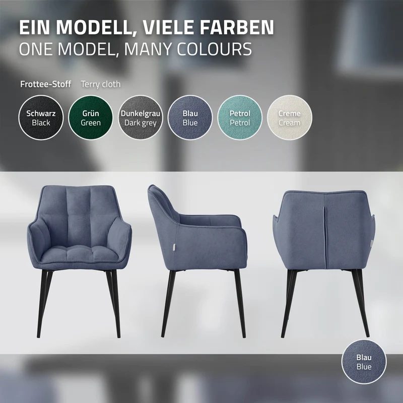 Esszimmerstuhl Blau aus Frotteestoff mit dickem gepolsterter Sitz ML-Design