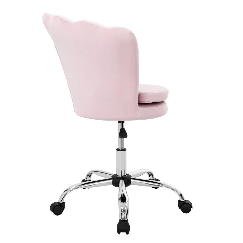Bürostuhl mit Rollen und Rückenlehne Muscheldesign 68x68 cm Hellrosa aus Samt Schminktisch Stuhl ML-Design
