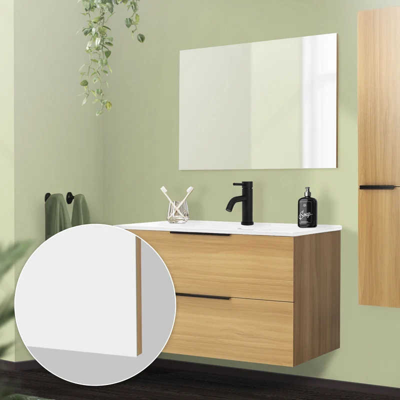 Badezimmer Spiegel 90x60 cm Weiß aus Glas Rahmenlos ML-Design