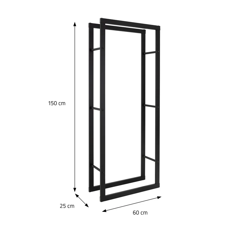 Kaminholzregal rechteckig 60x150x25 cm Dunkelgrau aus Stahl ML-Design