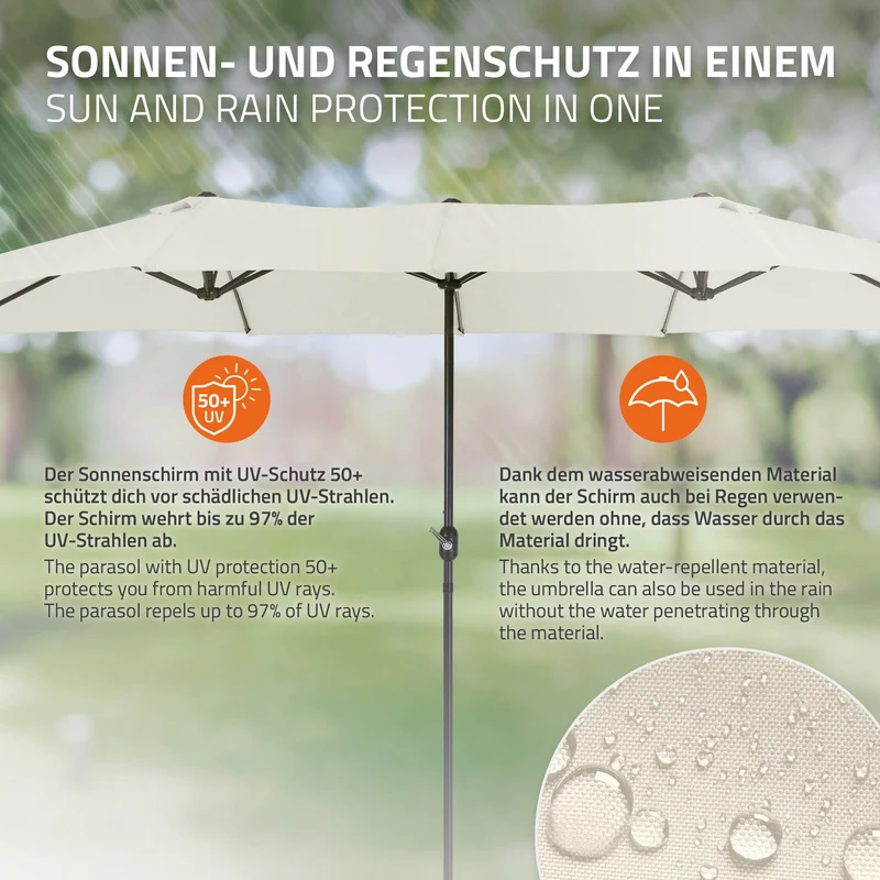 Doppelsonnenschirm 380x200 cm Creme aus Polyester ML-Design