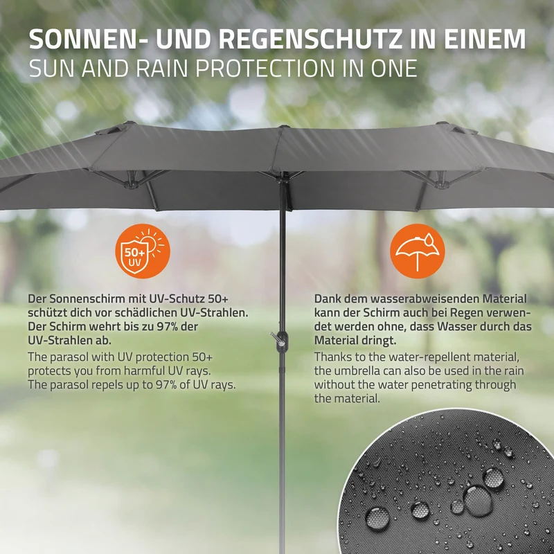 Doppelsonnenschirm 380x200 cm Anthrazit aus Polyester ML-Design