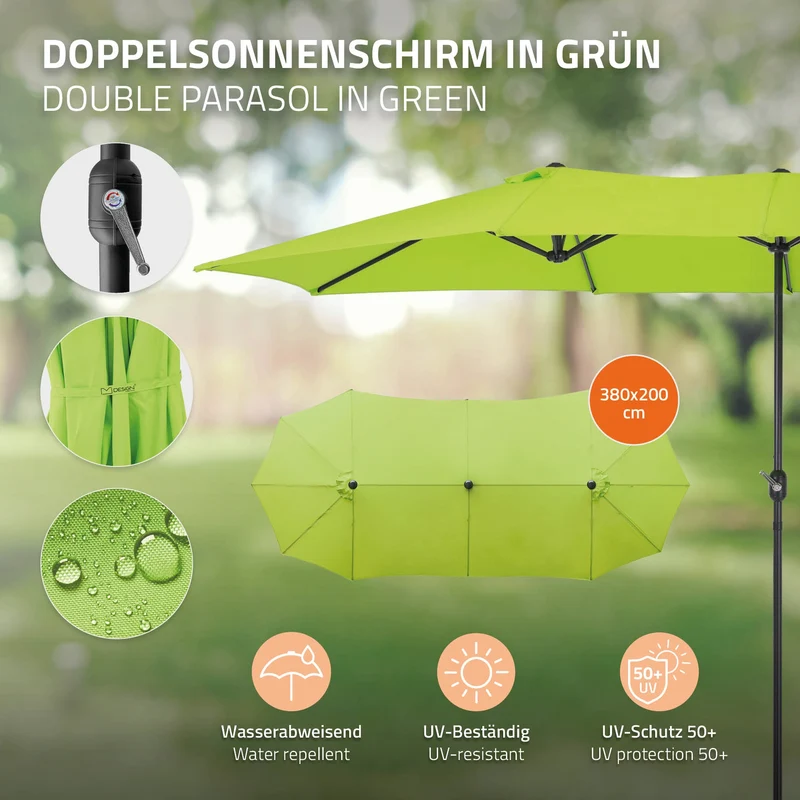 Doppelsonnenschirm 380x200 cm Grün aus Polyester ML-Design