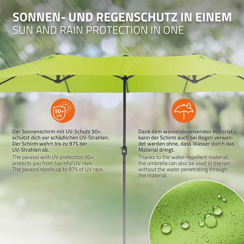 Doppelsonnenschirm 380x200 cm Grün aus Polyester ML-Design