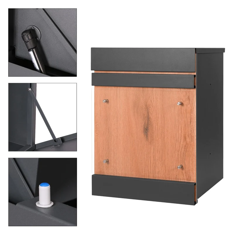 Paketbriefkasten mit Ständer 44x35x58 cm Anthrazit/Holzoptik aus verzinktem Stahl ML-Design