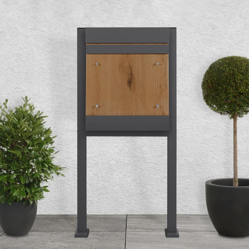 Paketbriefkasten mit Ständer 44x35x58 cm Anthrazit/Holzoptik aus verzinktem Stahl ML-Design