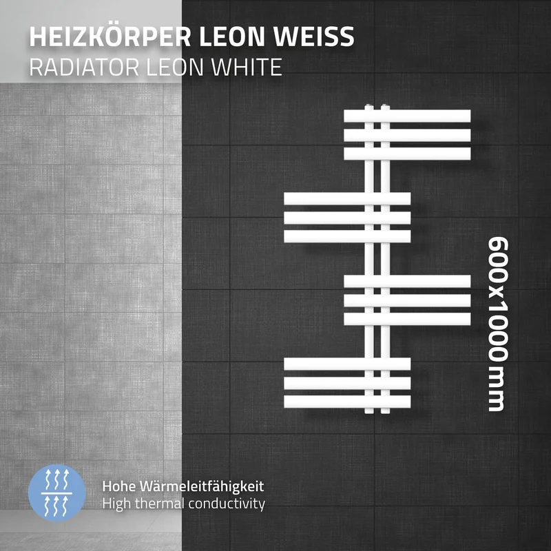 Badheizkörper Leon mit Heizstab 600W 600x1000 mm Weiß