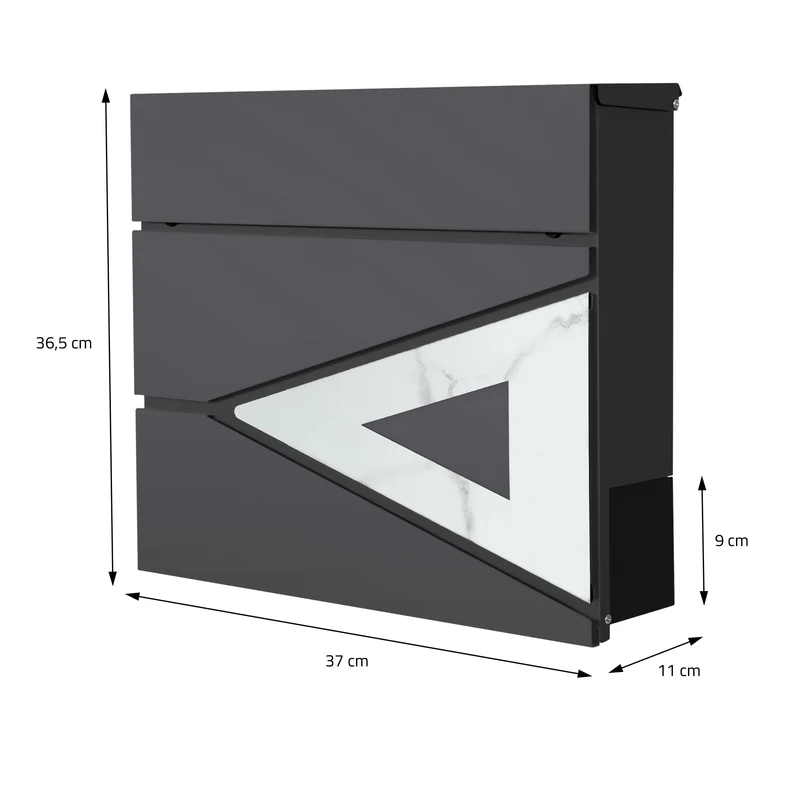 Standbriefkasten mit Zeitungsfach 37x36,5x11 cm Anthrazit/Marmoroptik aus Stahl ML-Design