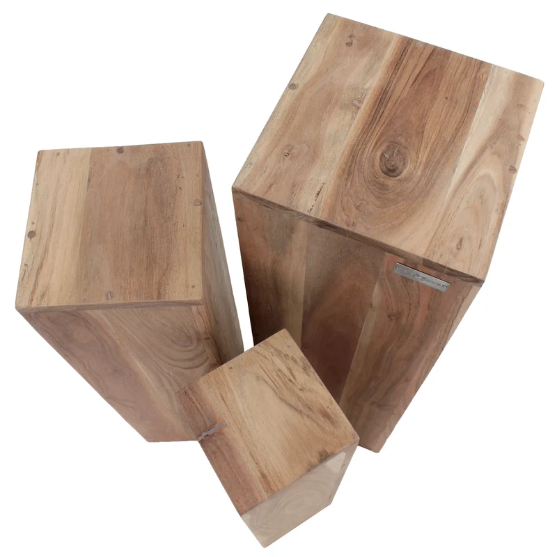 Dekosäule 3er Set 65/75/85 cm Natur aus Akazienholz WOMO-Design
