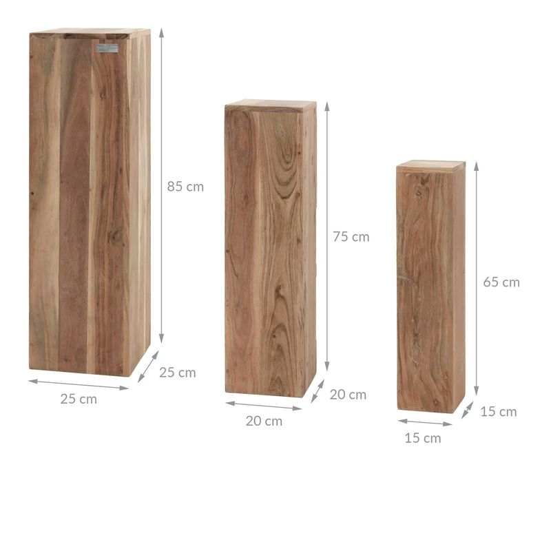 Dekosäule 3er Set 65/75/85 cm Natur aus Akazienholz WOMO-Design