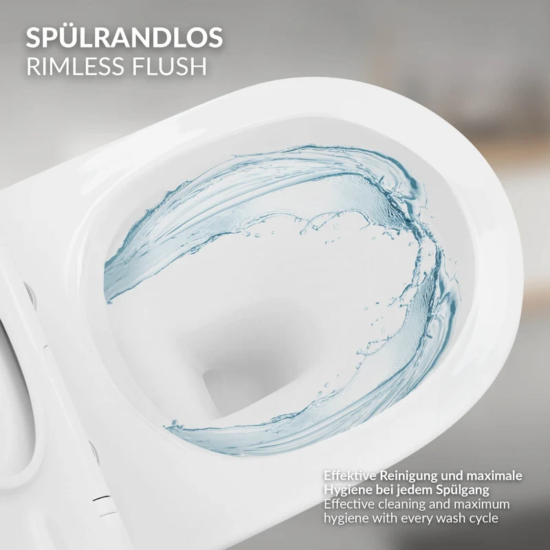 Wand-WC Hänge Toilette aus Keramik 52 cm lang Spülrandlos mit Softclose Luxebath