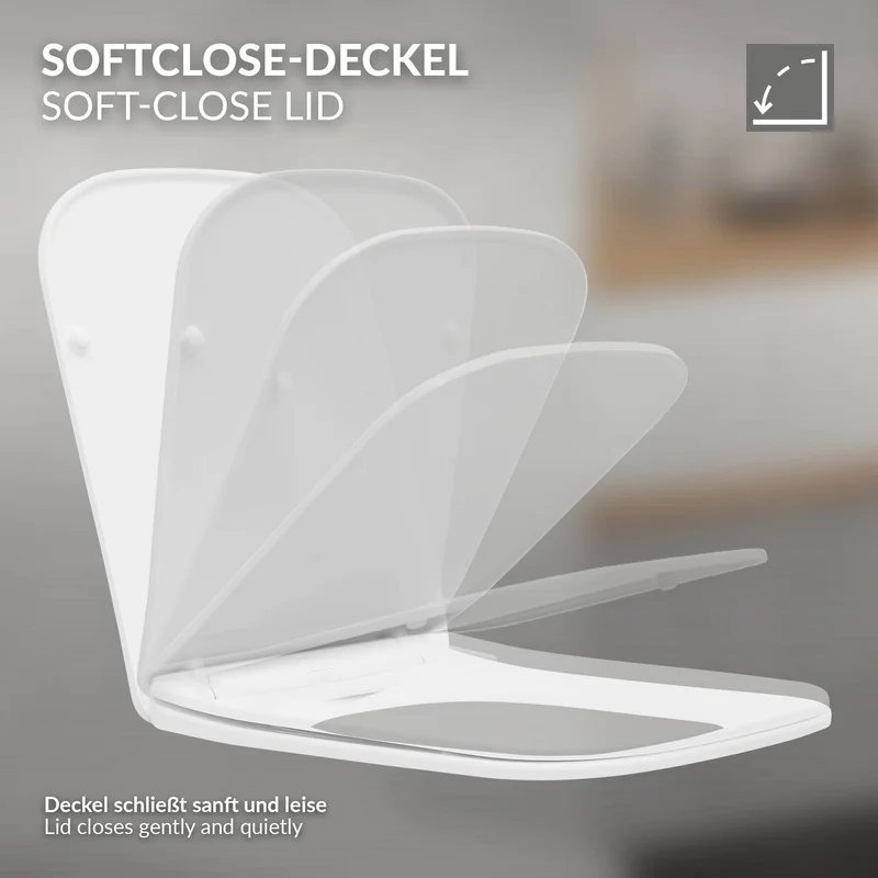 Wand-WC Hänge Toilette aus Keramik 52 cm lang Spülrandlos mit Bidet & Softclose Luxebath