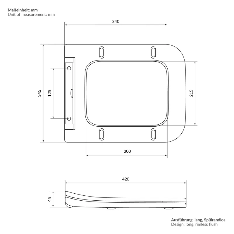 Wand-WC Hänge Toilette aus Keramik 52 cm lang Spülrandlos mit Bidet & Softclose Luxebath