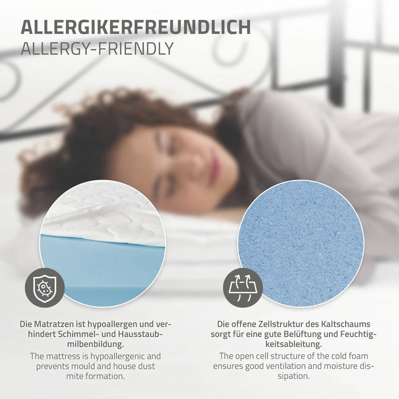 Bettgestell Einzelbett 90x200cm aus Metall in Schwarz mit Lattenrost, Seitenwand & Matratze H-16cm ML-Design