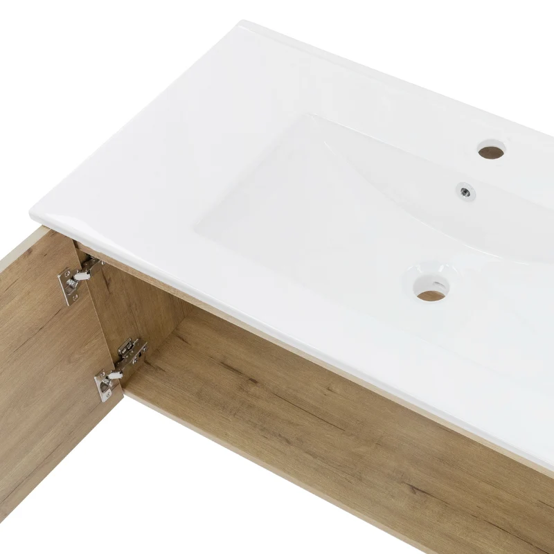 Badmöbel Badezimmermöbel Set 2-Teilig Unterschrank Waschbecken 91x42x45 cm Optik in Roteiche ML-Design