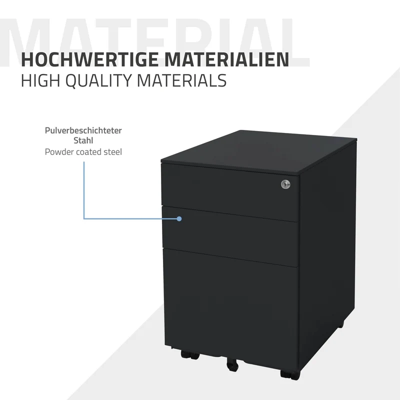 Rollcontainer mit drei Schubladen 39x50x56 cm Anthrazit aus Stahl ML-Design