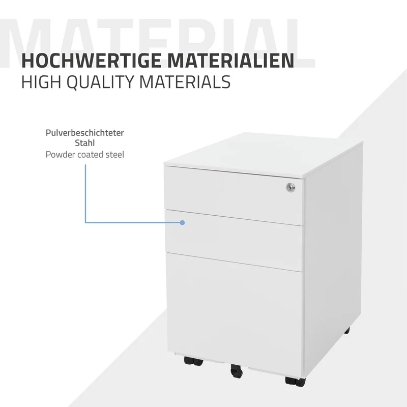 Rollcontainer mit drei Schubladen 39x50x56 cm Weiß aus Stahl ML-Design