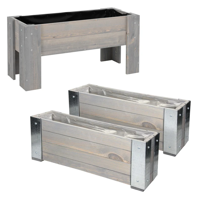 Blumenkasten 3er Set Grau aus Kiefernholz WOMO-Design