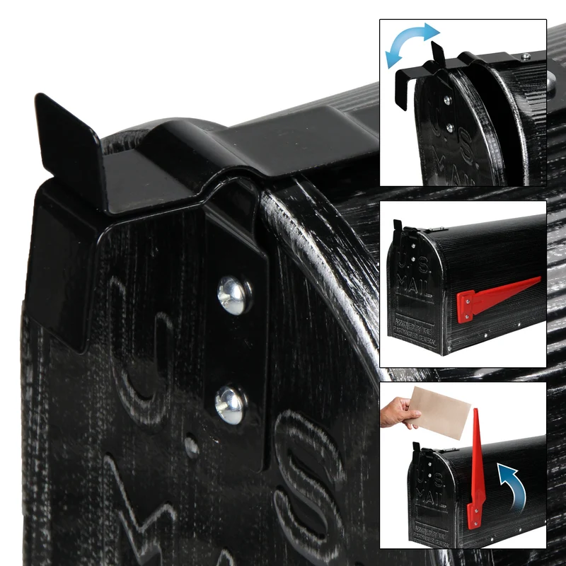 ML-Design US Mailbox mit schwenkbarer Fahne und Standfuß retro-Schwarz aus Aluminium