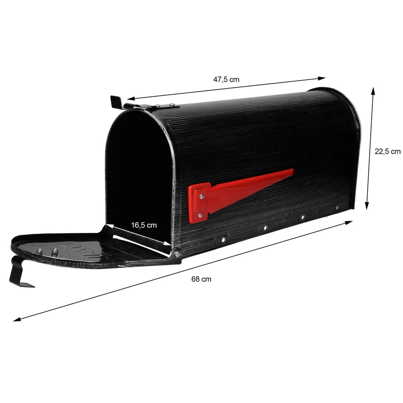 ML-Design US Mailbox mit schwenkbarer Fahne und Standfuß retro-Schwarz aus Aluminium