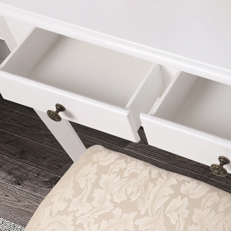 Schminktisch Frisiertisch 75x140x40 cm in Weiß mit Spiegel 3-tlg, 4 Schubladen & Hocker ML-Design