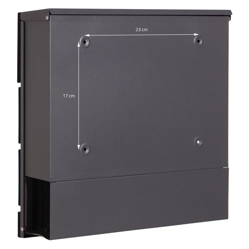 Standbriefkasten mit Zeitungsfach 37x36,5x11 cm Anthrazit/Schwarz-Marmoroptik aus Stahl ML-Design, Modernes Diagonales Design, Standhöhe 120cm Silber Doppelfuß