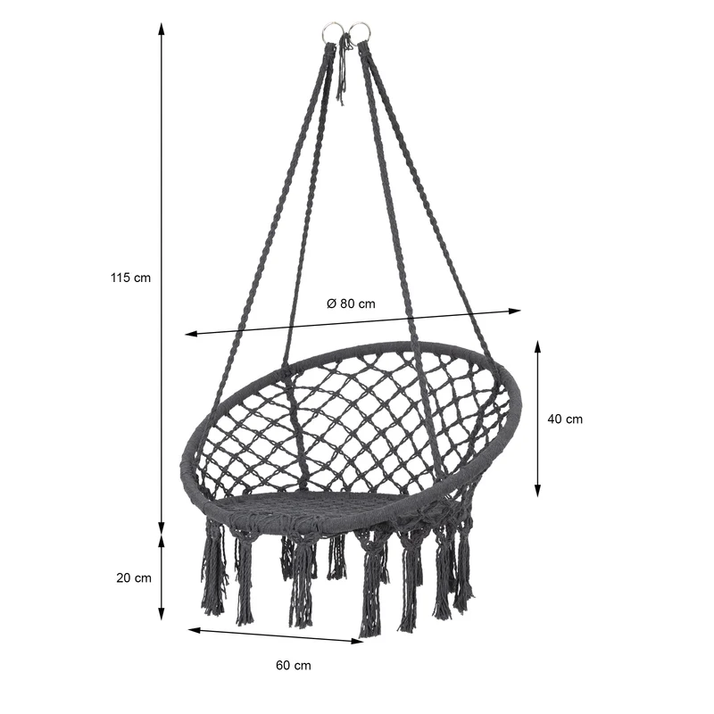 Hängesessel Ø 80x115 cm Grau aus Baumwolle Belastbar bis 120 kg