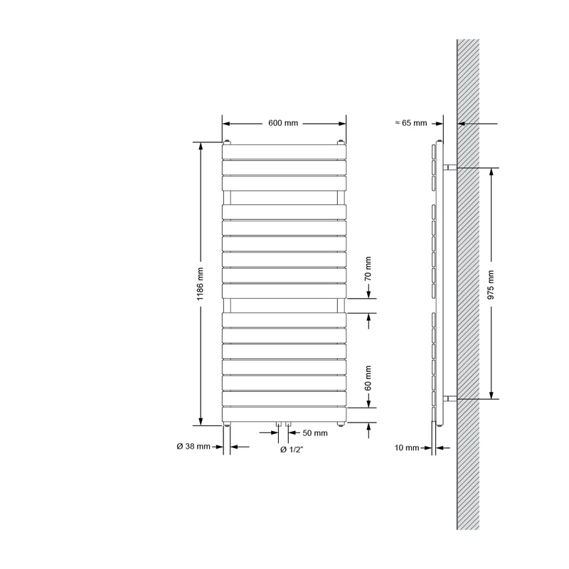 Badheizkörper Steam Design 600x1186 mm Weiß mit Universal Anschlussgarnitur