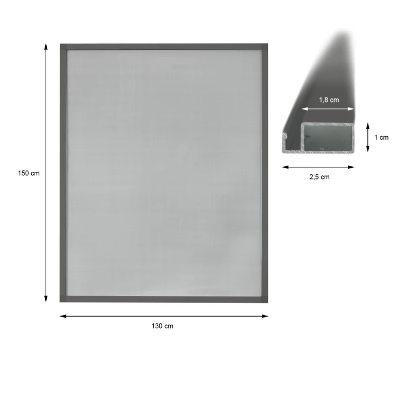 Fliegengitter Grau 130x150 cm mit Rahmen aus Aluminium