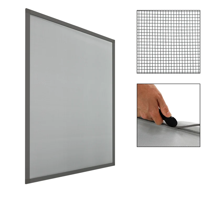 Fliegengitter Grau 120x140 cm mit Rahmen aus Aluminium