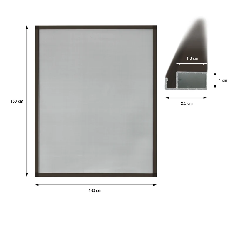 Fliegengitter Braun 130x150 cm mit Rahmen aus Aluminium