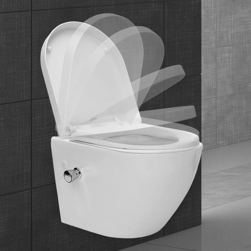 Wand-WC Hänge Toilette aus Keramik 55,5 cm lang Spülrandlos mit Bidet & Softclose Luxebath