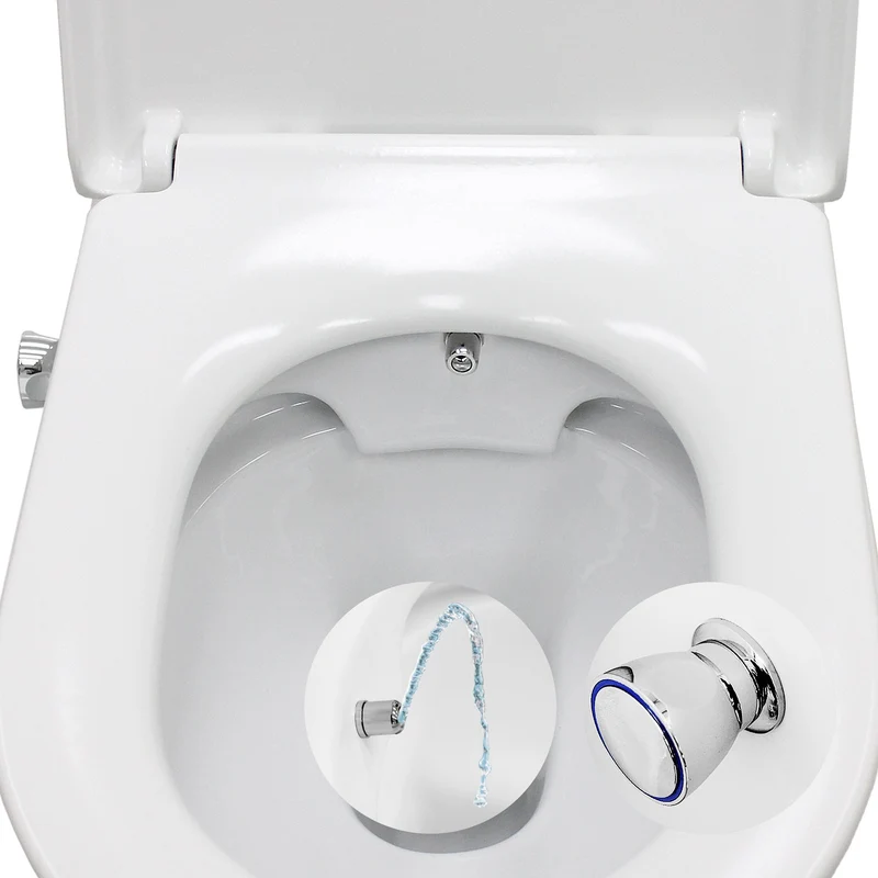 Wand-WC Hänge Toilette aus Keramik 55,5 cm lang Spülrandlos mit Bidet & Softclose Luxebath
