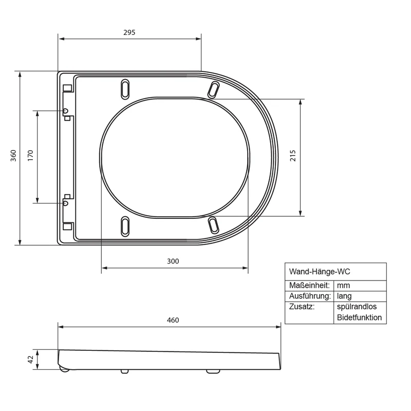 Wand-WC Hänge Toilette aus Keramik 55,5 cm lang Spülrandlos mit Bidet & Softclose Luxebath