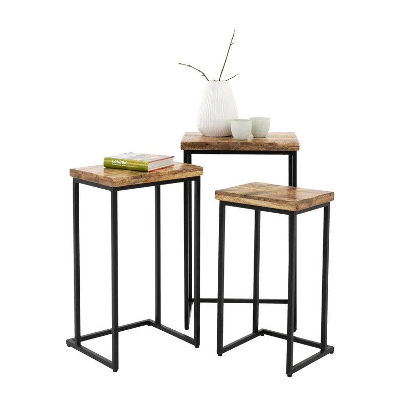 Beistelltisch 3er Set Natur aus Mangoholz WOMO-Design