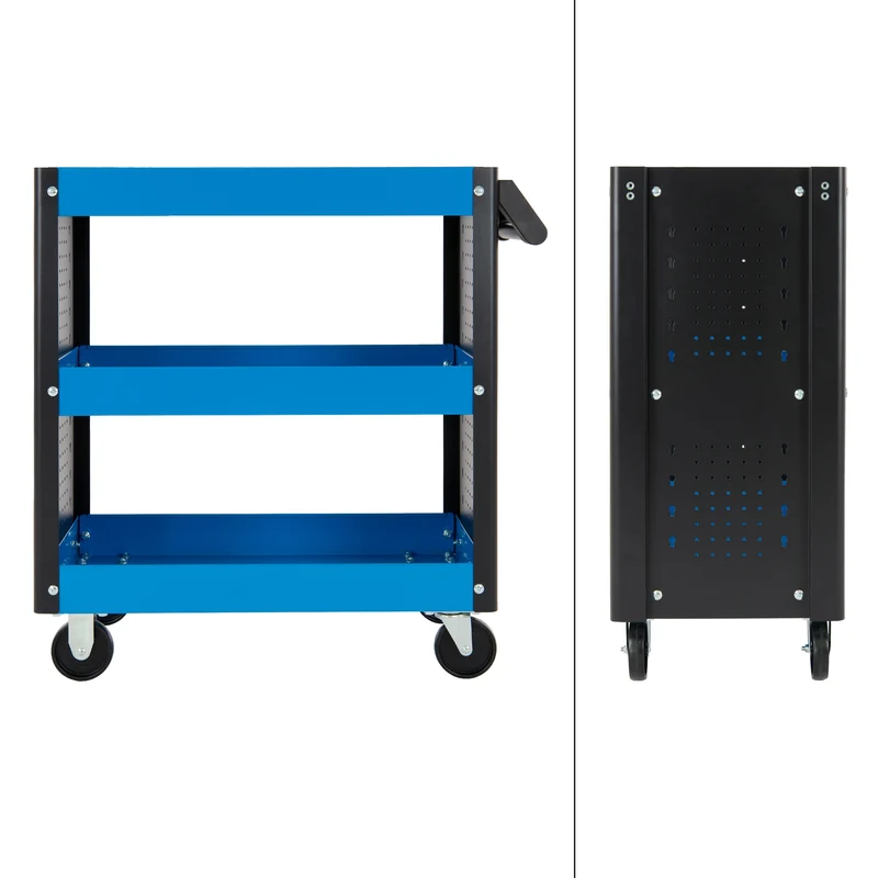 Werkstattwagen mit 3 Etagen 83x38x85 cm Schwarz/Blau aus Metall