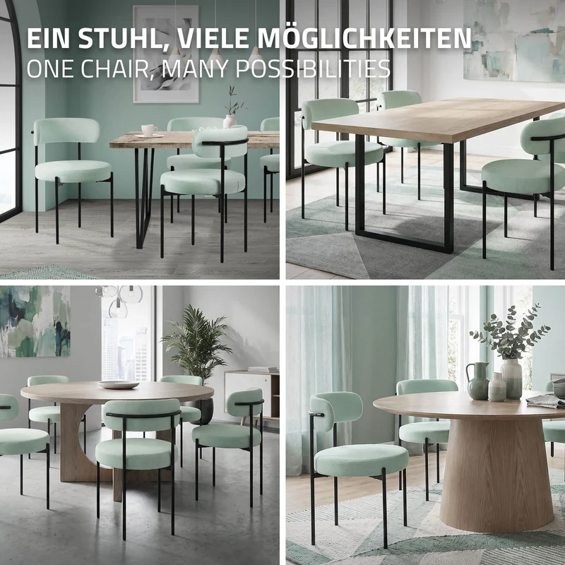 Esszimmerstuhl 4er Set mit Teddystoff mit Rückenlehne Grün Küchenstuhl ML-Design